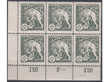 15h zelená, Řz., roh. 6blok s počitadly a DČ - přerušená pomlčka za "3" - uprostřed, Nr.27B, **