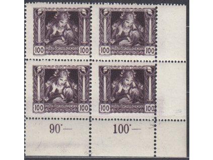100h hnědofialová, rohový 4blok s posunutou svislou perforací, Nr.31B, **