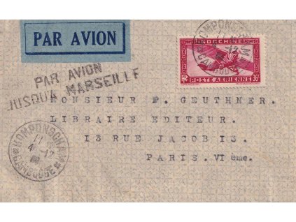 Indochina, 1934, DR Cambodga, let. dopis zaslaný do Paříže, hezké