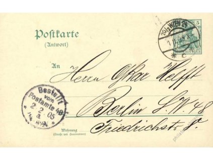 1905, DR Wien, díl dopisnice 5Pf Germanie