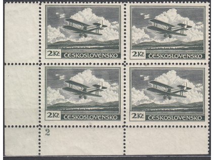 1930, 2Kč zelená, roh. 4blok s DČ 2, Nr.L9, **, ilustrační foto