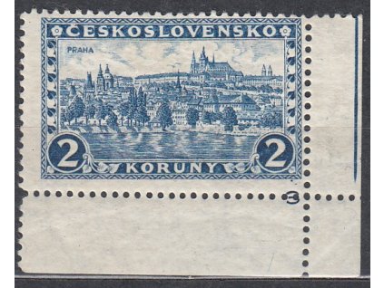 1926, 2Kč Praha, pr. 7, rohový kus s DČ 3, zk.Gilbert, Nr.225, * po nálepce