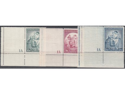 1936, 50h-2Kč Dětem, levé rohové kupony s DČ 1A, Nr.295-7, **
