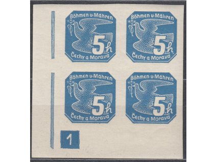 5h modrá, roh. 4blok s DČ 1 - úzký rám, Nr.NV2, **/*, rohový kus s DČ - **