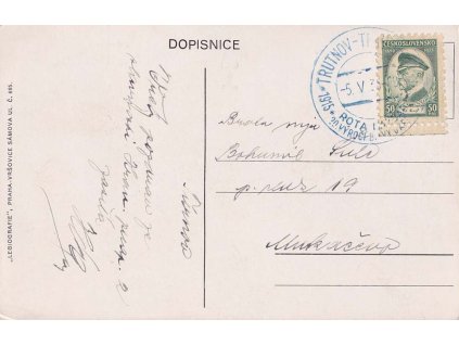 1935, Trutnov, Rota Nazdar, Výročí bitvy, pohlednice zasl. do Mukačeva