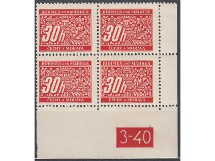 30h červená, pravý roh. 4blok s 3-40, varianta X, Nr.DL4, **