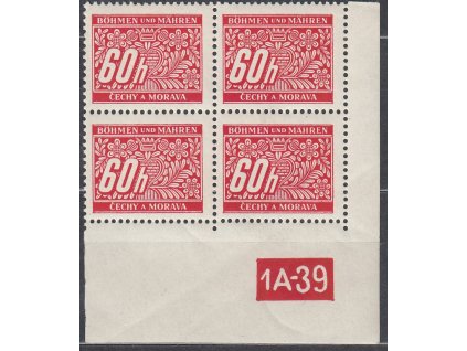 60h červená, pravý roh. 4blok s DČ1A-39, varianta Y, Nr.DL7, **