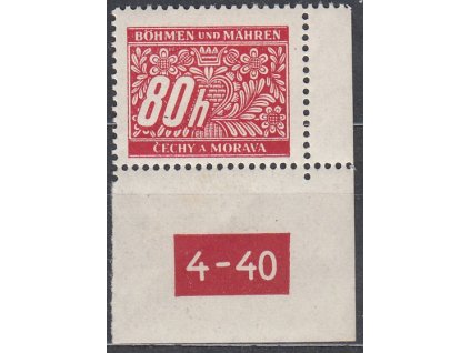 80h červená, pravý roh. kus s DČ 4-40, varianta X, Nr.DL8, **