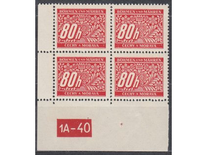 80h červená, levý roh. 4blok s DČ 1A-40, varianta X, Nr.DL8, **