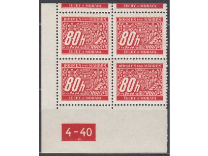 80h červená, levý roh. 4blok s DČ 4-40 + horní okraj, varianta Y, Nr.DL8, **