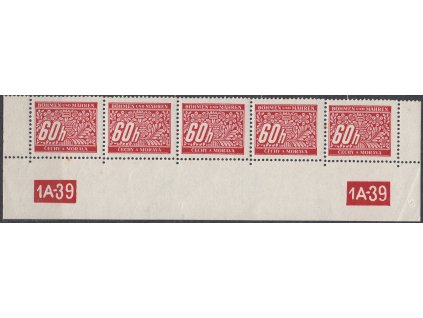 60h červená, 5pás s DČ 1A-39 - varianta X,X, Nr.DL7, **, malý lom v rohu, místy skvrnky