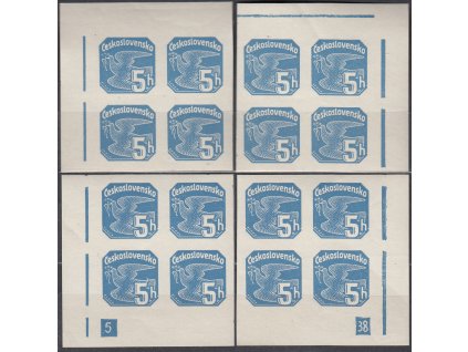 1937, 5h modrá, roh. miniatura ve 4bloku s DČ 5 - přerušené rámy, Nr.NV15, **
