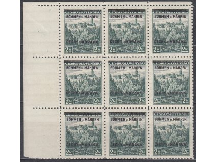 1939, 2Kč Zvíkov, levý horní roh. 9blok - úzký okraj, Nr.14, **