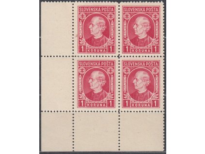 1939, 1Ks Hlinka, levý dolní rohový 4blok bez DČ, Nr.30xA, **/*, 3 zn. **