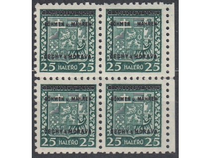 1939, 25h Znak, krajový 4blok s DV - chybí "U", Nr.4, **