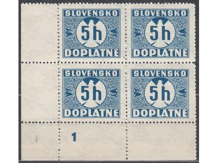 1940, 5h modrá, průsvitka 2, roh. 4blok s DČ 1, Nr.DL13, **