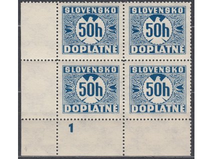 1940, 50h modrá, průsvitka 2, roh. 4blok s DČ 1, Nr.DL18, **
