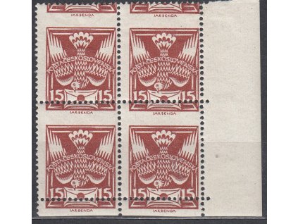 15h hnědá, krajový 4blok s hezkým posunem vodorovné perforace, Nr.147, **/*