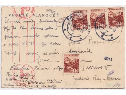 1940, DR Batislava, pohlednice zaslaná do Turnova, cenzura, hezké