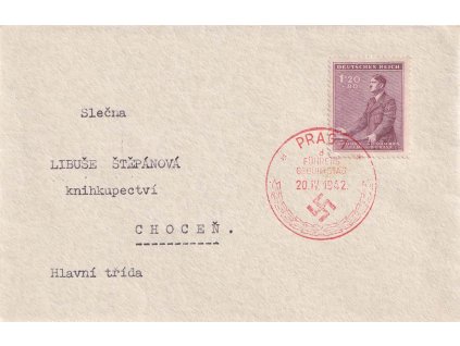 1942, Praha, Narozeniny vůdce, dopis, zasláno do Chocně, hezké