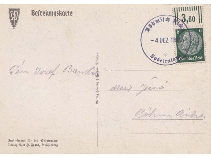 Böhmisch Aischa, 1939, propagandistická pohlednice Wir danken führer,