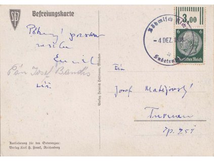 Böhmisch Aischa, 1939, propgandistická pohlednice Wir danken führer,