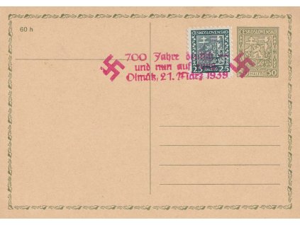 Olmütz, 1939, 700. let města, dopisnice, neprošlé