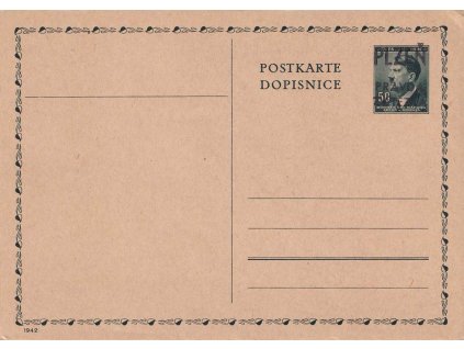 Plzeň, 1945, dopisnice 50 h Hitler s přetiskem PLZEŇ, Pravda zvítězila,