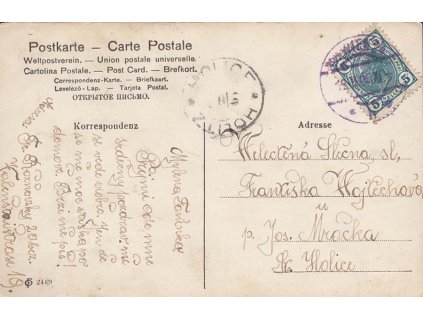 1906, DR Wien, fialové razítko, pohlednice zaslaná do Čech