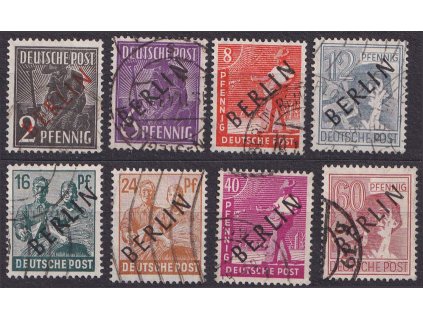 1948/49, 2-60 Pf přetiskové známky, MiNr.2,3,5,7,9,12,14,21, razítkované