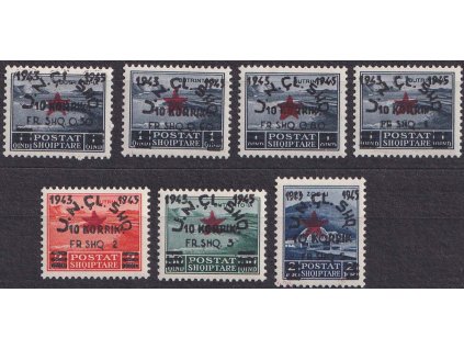 1945, 0.30Fr/1Q-5Fr/2Fr přetisková série, MiNr.368-74, **