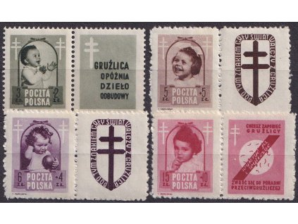1948, 3-15 Zl série Tuberkulóza s kupony, MiNr.511-14, **