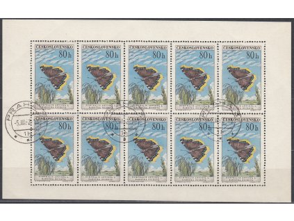 1961, 80h Motýli, 10blok, Nr.PL1222, razítkované, lep **