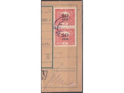 Ústřižek průvodky vyfr. 2páskou 15h hz.13 3/4:13 1/2, razítko FRYDEK 23.4.20