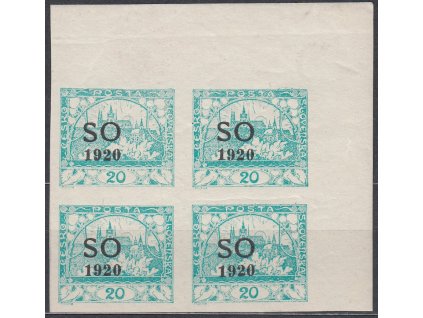 20h modrozelená, rohový 4blok s posunem přetisku doleva, Nr.SO6, **