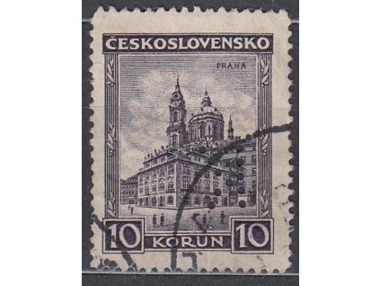 1929, 10Kč Praha, perfin "K", Nr.257, razítkované, vysoký nominál, vzácné