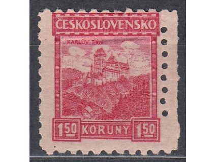 1.50Kč Karlštejn, pr.6, krajový kus s vynech. perf. otvory, Nr.214, * po nálepce