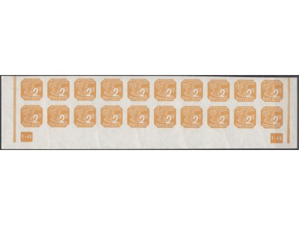 1943, 2h žlutohnědá, 20pás s DČ 1-43 - rám nepřerušen, Nr.NV10, **