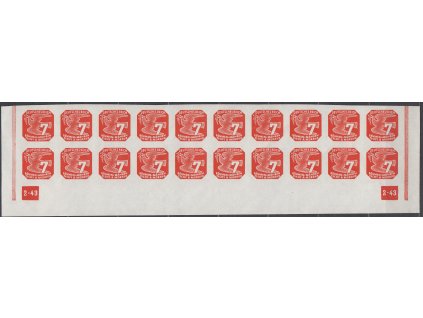 1943, 7h oranžová, 20pás s DČ 2-43 - rám nepřerušen, Nr.NV12, **