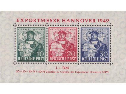 Americká a Britská zóna, 1949, 10-30 Pf aršík Hannover, MiNr.Bl.1, **/*