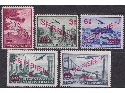 Serbien, 1941, 1(D)/10Din-12D/50Din letecká série, MiNr.26-30, **/*