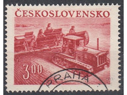 1952, 3Kčs Traktor, DV - reflektor, Nr.650DV40, razítkované