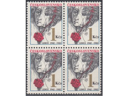 1982, 1Kčs Lidice, 4blok s DV na ZP7/2 - skvrna a čára na čele ženy, Nr.2539, **