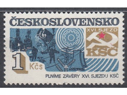 1982, 1Kčs Soc. výstavba, DV na ZP15/1 - červená šikmá čára nad "Č" KSČ, Nr.2558, **