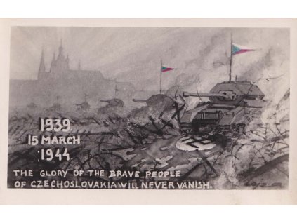 ČSPP v Anglii, 1944, propagační pohlednice, zasl. v Anglii