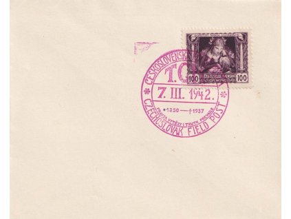 ČSPP v Anglii, 1942, propagační obálka, pamětní razítko, neprošlé