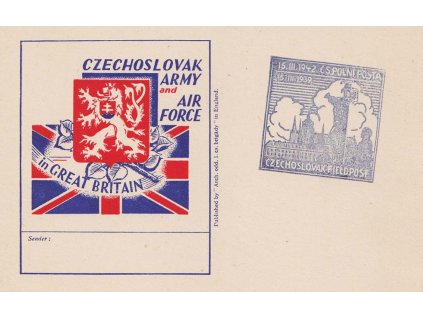 ČSPP v Anglii, 1942, propagační karta, pamětní razítko, neprošlé
