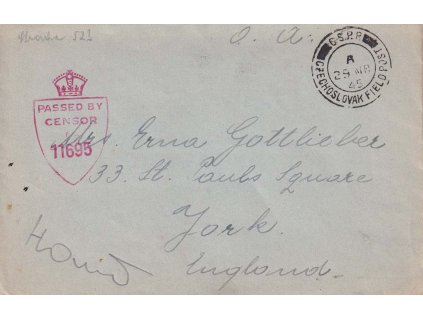 ČSPP v Anglii, 1945, dopis zaslaný mezi útvary, všechny náležitosti, cenzura,