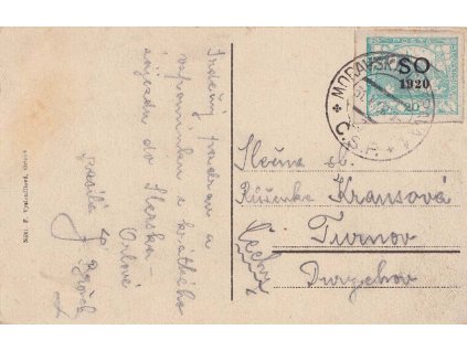 1920, DR Moravská Ostrava 31.5.1920, pohlednice zasl. do Turnova, prošlé