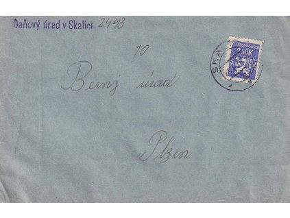 1946, DR Skalice, služební dopis zaslaný do Plzně, všechny náležitosti,